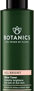 Botanics Glow AHA Exfoliating Hibiscus & Soap Bark Toner for Face - Vegan and Cruelty-Free - 8.4 Fl Oz