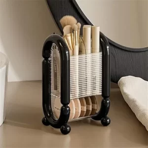 Clear Plastic Makeup Brush Holder Organizer - Countertop Cosmetic Storage for Brushes, Pencils and Beauty Tools - Bathroom Vanity Desktop Box in Black