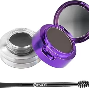 Mars Beauty 2-in-1 Gel Eyeliner and Eyebrow Powder - Smudge-Proof Long Lasting Brown Gel Eyeliner and Eyebrow Powder - 3.6g (Black)