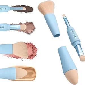 Alleyoop Multi-Tasker Travel Makeup Brush Set - 4pcs Vegan Mini Brushes Kit With Eyeshadow, Liner, Blush, Blender Sponge