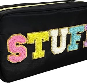 Preppy Patches Nylon Makeup Pouch Bag with Varsity Letter Chenille Patches