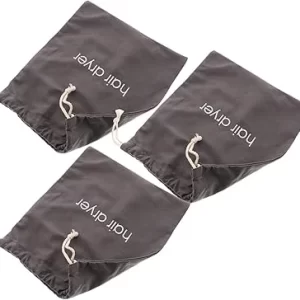 Hair Tools Drawstring Storage Pouches - Set of 3 Canvas Makeup Brush Makeup & Hair Dryer Bags for Travel Salon Deep Home Use