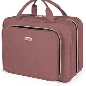 Dual Compartment Hanging Toiletry Bag for Women - Large Travel Makeup Organizer & Cosmetic Case Suitable for Full Sized Products,Business Trips and Camping - Rosewood Pink