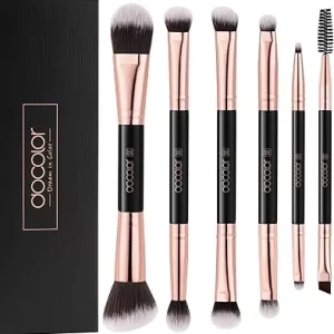 Docolor Double Sided 6 Piece Makeup Brush Set with Eyeshadow Eyebrow Foundation Blending Brushes - Professional Makeup Brushes Kit for Travel