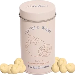 Vegan Brightening Facial Cleanser, Exfoliator & Wash-Off Mask - Cruelty-Free, Plastic-Free, Travel-Friendly 1 Month Supply in Tin (60 Crushable Tablets)