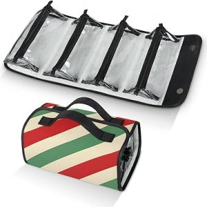 Women's Travel Toiletry Bag - Striped Boho Roll Up Makeup Cosmetic Bag With Removable Pouches