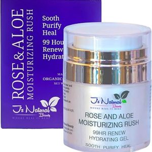 Unrefined Rose & Aloe Vera Moisturizing Gel - Vegan & Natural Hydrating Formula with Squalene - 99 Hour Renew Hydration Moisturizing Rush