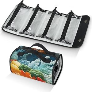 Orange Natural Modern 4in1 Roll Up Makeup Cosmetic Bag With Removable PVC Zipper Pouches For Women