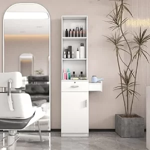 White Modern Hair Salon Desk with Drawers for Beauty Routine Storage