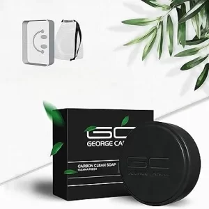 Men's Bamboo Charcoal 3-in-1 Soap Bar for Oil Control with Long Lasting Freshness - Natural Exfoliating Face, Body and Hair Cleanser - Vegan Friendly with Free Mesh Pouch