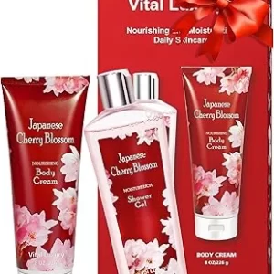 Japanese Cherry Blossom Shower Gel and Body Cream Set - Nourishing Moisturizing Skincare Bundle (2x 8 fl.oz)